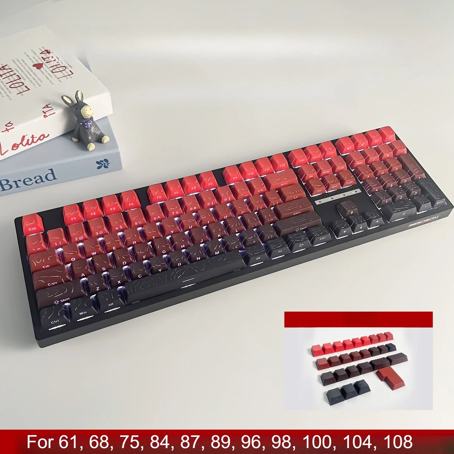 Red Contour Side Printed Shine Through Keycaps Cherry Profile Double Shot PBT Keycap for Gateron MX Switches Mechanical Keyboard