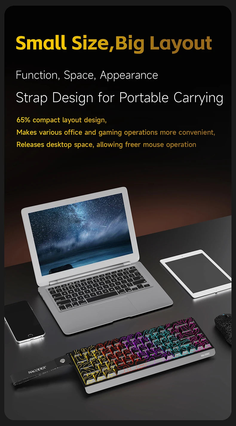 AJAZZ NK68V2 Single-Mode Wired Mechanical Keyboard Portable Gaming Keyboard RGB Hot-Swappable PC Lightweight Mechanical Keyboard