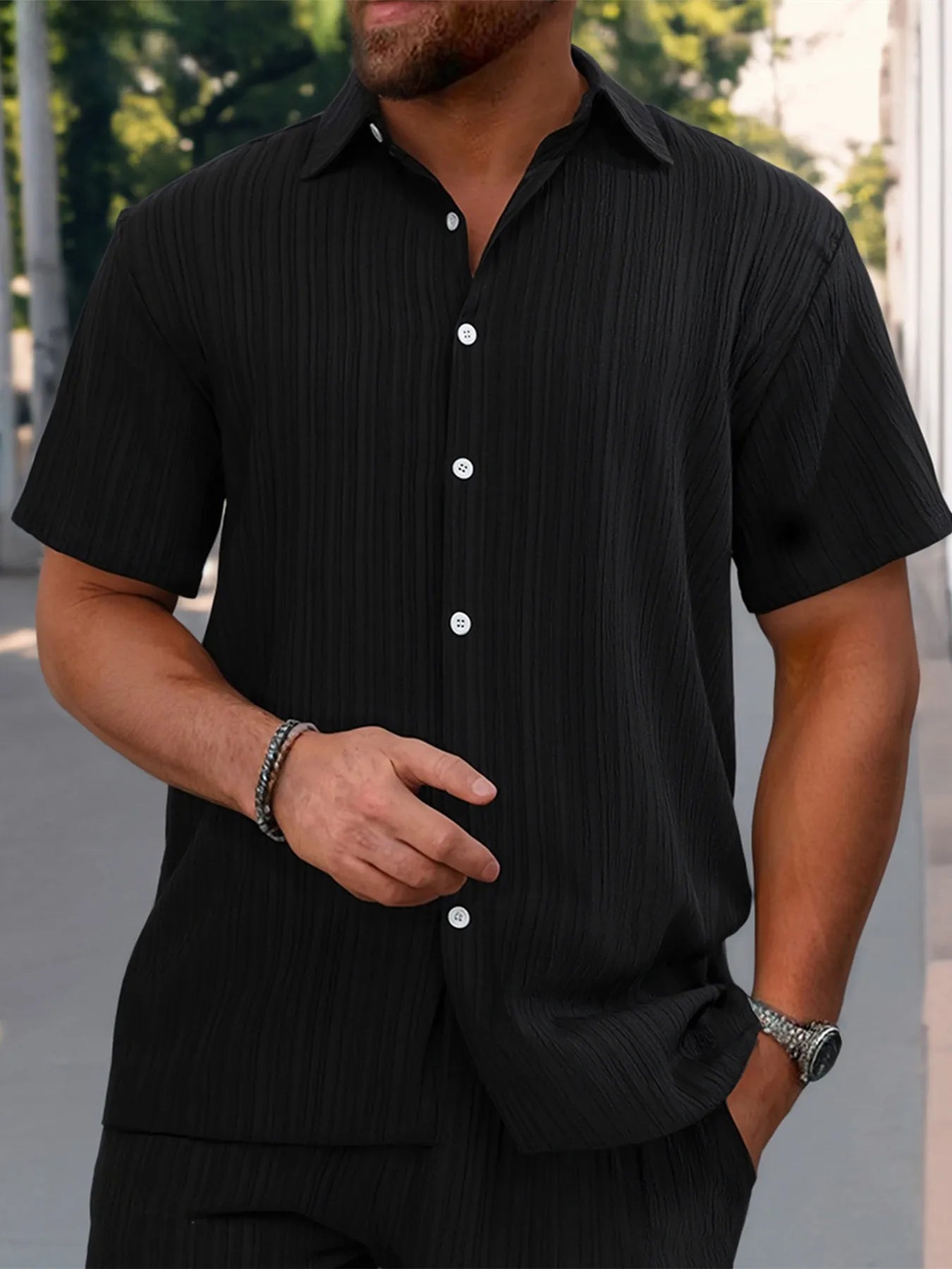 Chemise MC Coton Uni Col Rabattu Beach