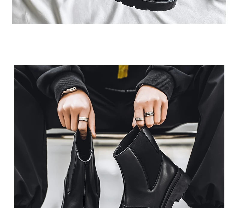 2025 Spring New Chelsea Men's Boots Platform Elevating Shoes, Men's Anti-slip Wear-resistant Outdoor Boots
