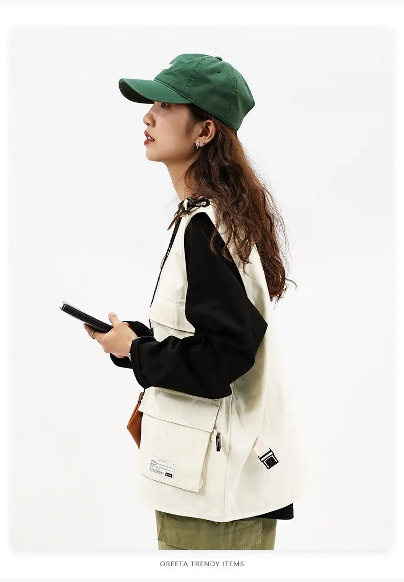 Techwear Vests Women Vintage Spring Autumn Coat Designed Couples All-match Sleeveless Outwear Japanese Harajuku Aesthetic Ins