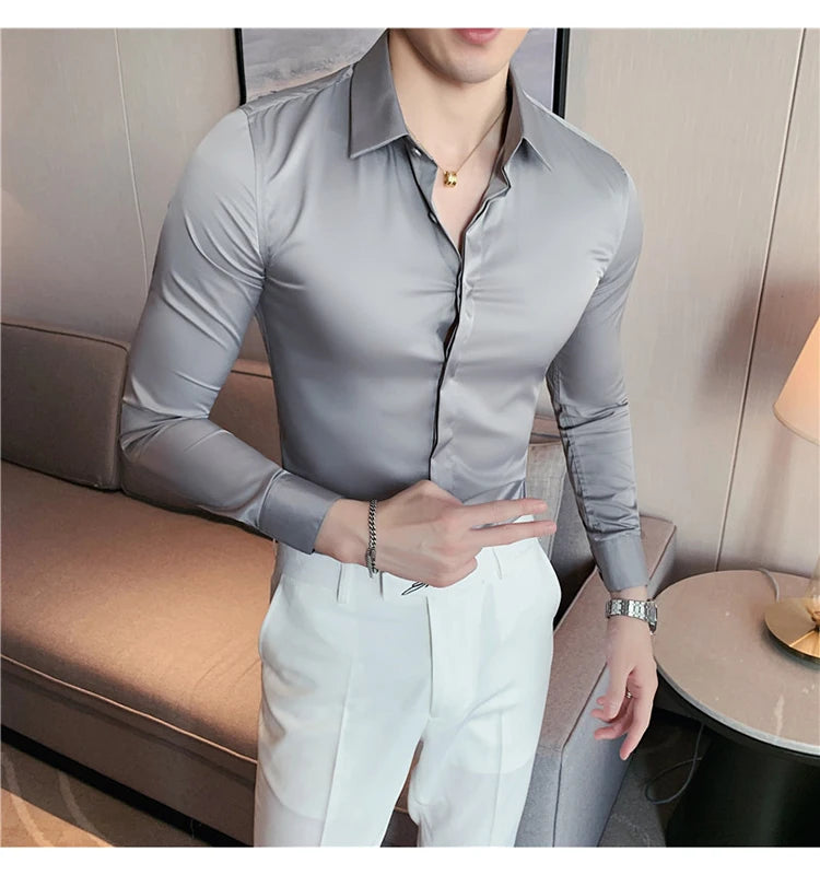 Chemise ML Homme Slim Uni Luxe