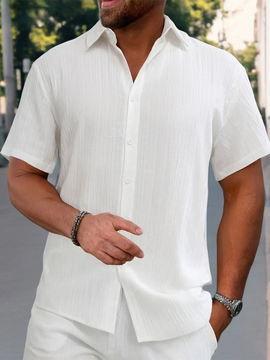 Chemise MC Coton Uni Col Rabattu Beach
