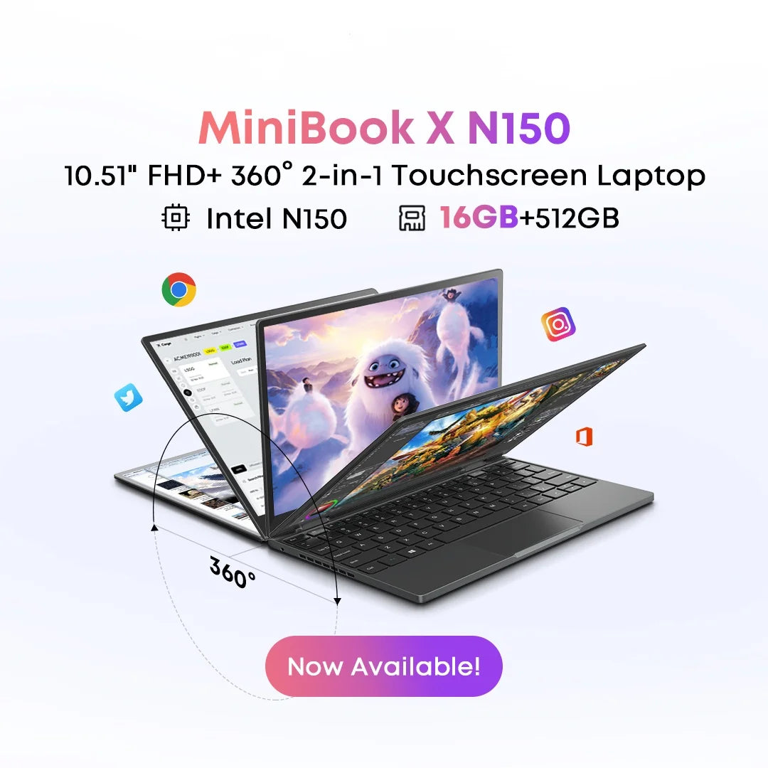 Laptop CHUWI MiniBook X 2en1 N150 16Go 512Go