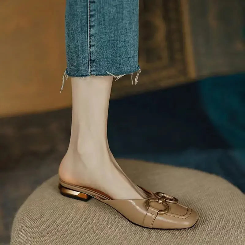 Zapatos Mujer French Vintage Women Sandals Summer 2023 New Elegant Low Heel Shoes Lazy Casual Muller Shoes Designer Women Shoes