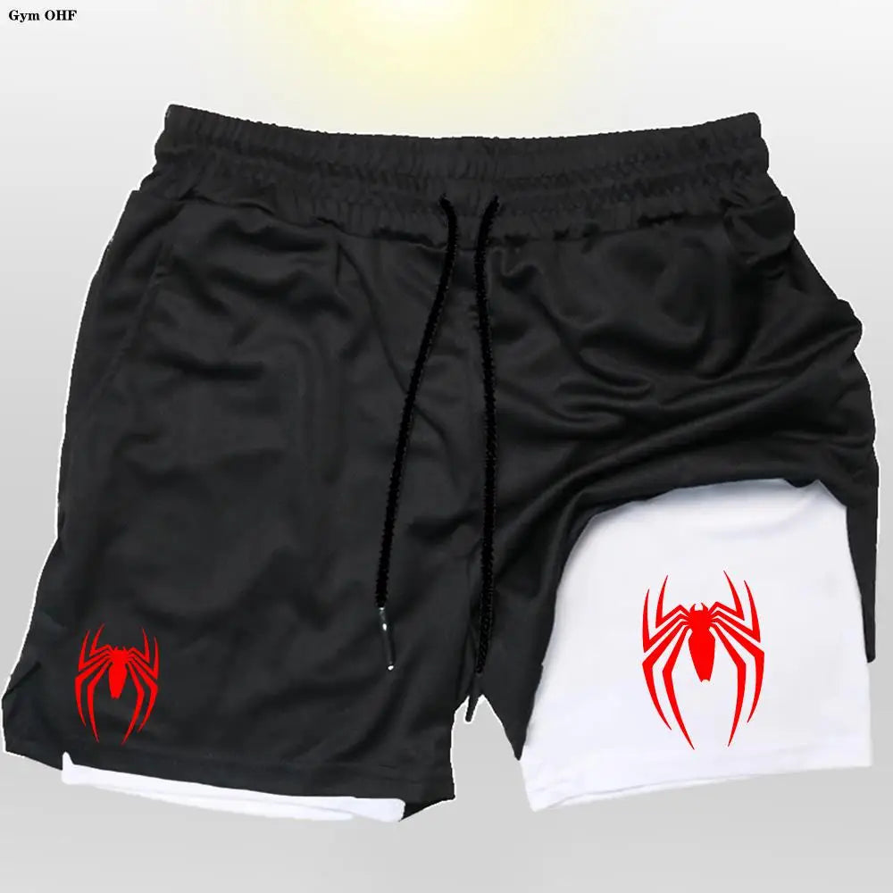 Sport Shorts Men 2099 Spider Sportswear Double-Deck Running Shorts 2 In 1 Beach Bottoms Summer Gym Fitness Training Short Pants