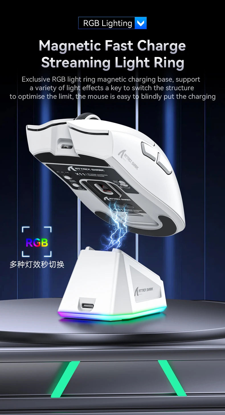 Souris Gaming Attack Shark X11 - Station de Charge RGB