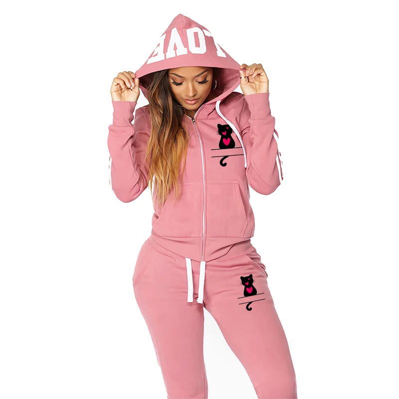 Hoodie Autumn Winter Fashion Women's Two-piece Set Sports Comfortable Zipper Daily Outdoors Suit Hot Sale Jogging Casual Quality