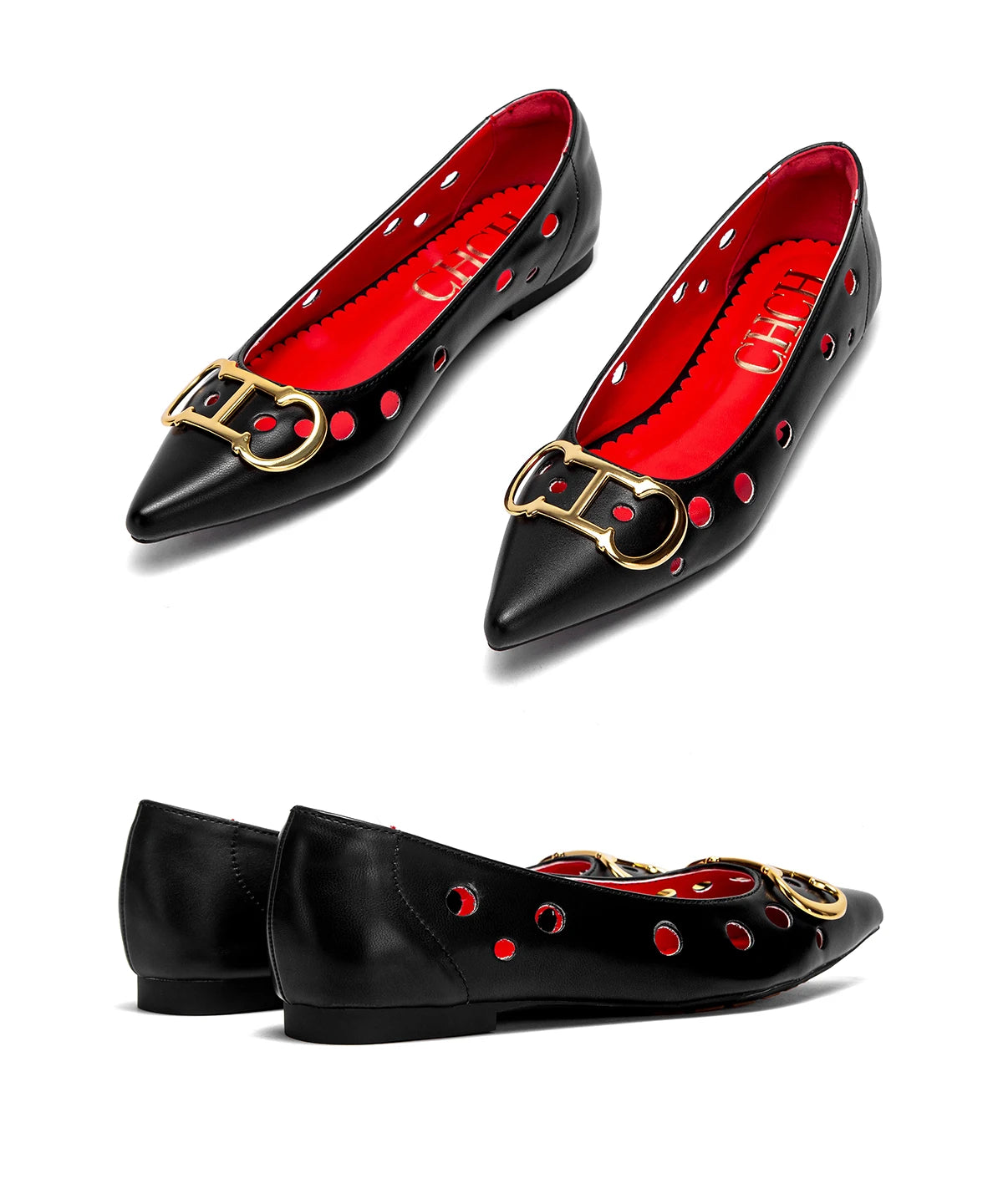 CHCH 2025 Women's Flat Shoes New Punching Design Pointed Woman Shoes Simple Anti slip
