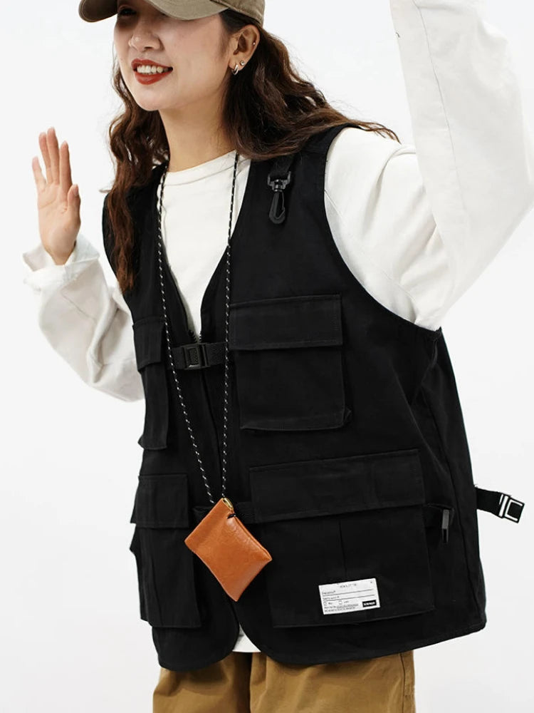 Techwear Vests Women Vintage Spring Autumn Coat Designed Couples All-match Sleeveless Outwear Japanese Harajuku Aesthetic Ins