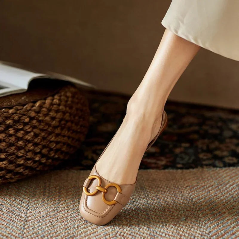 Zapatos Mujer French Vintage Women Sandals Summer 2023 New Elegant Low Heel Shoes Lazy Casual Muller Shoes Designer Women Shoes