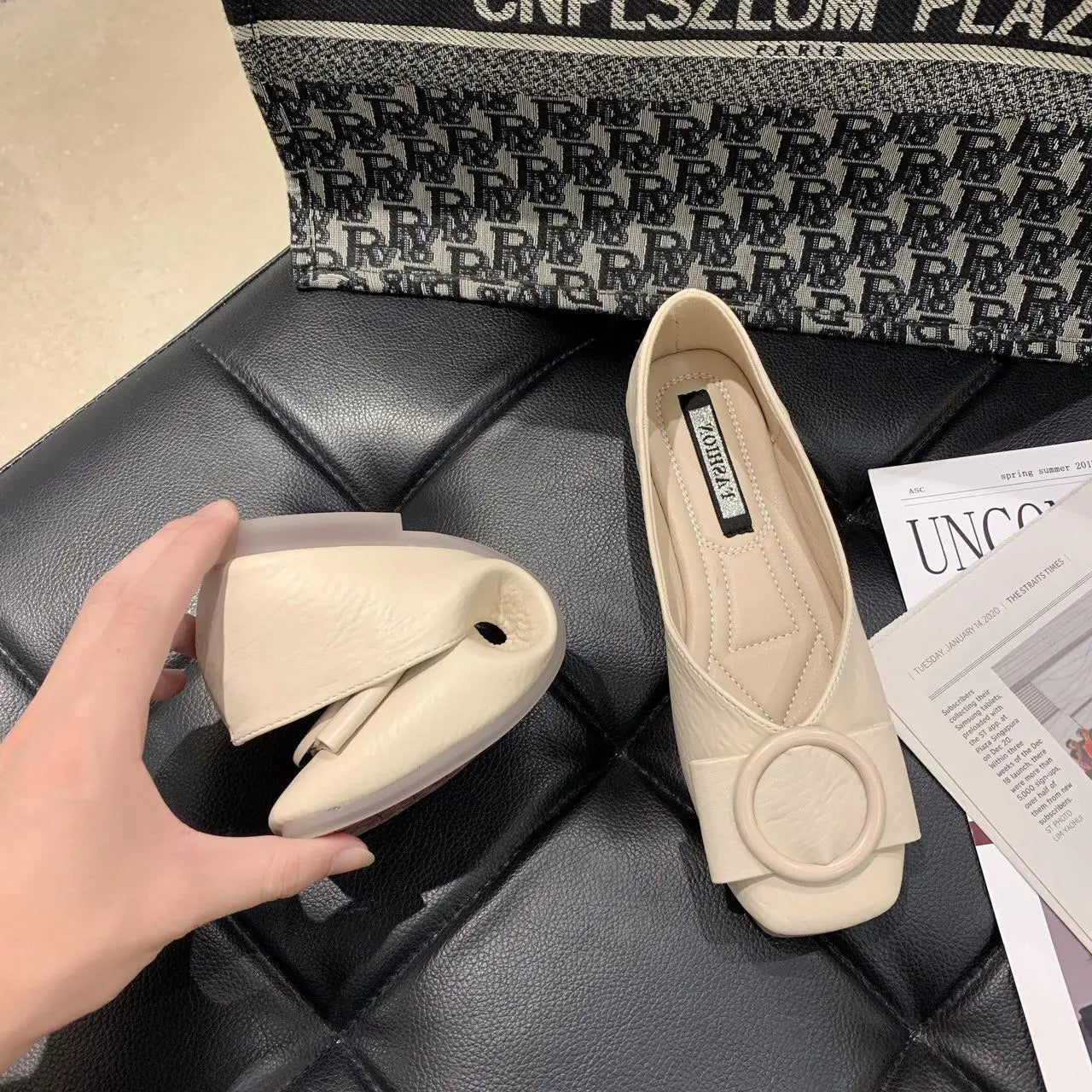 Shoes For Woman 2025 Flat Flats Women's Summer Footwear Low Heel Elegant Pointed Toe White On Promotion 39 Social Chic Point Hot