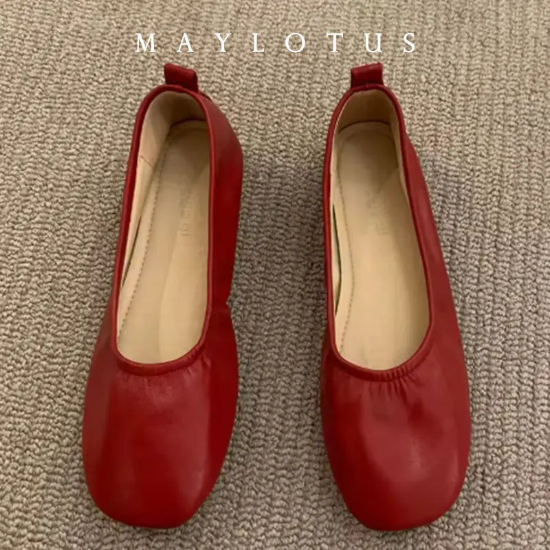 2026 Women Shoes Brand Designer  Ballet Flats Woman Round Toe Japanned Leather Flats Vintage Narrow Band Loafers