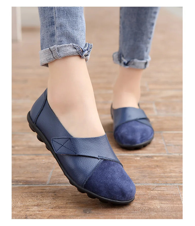 2024 Woman's Flats Shoes Woman Soft Genuine Leather Big Size 35-44 Mocassin Boat Shoes for Women Hook Loop Mocasines De Mujer