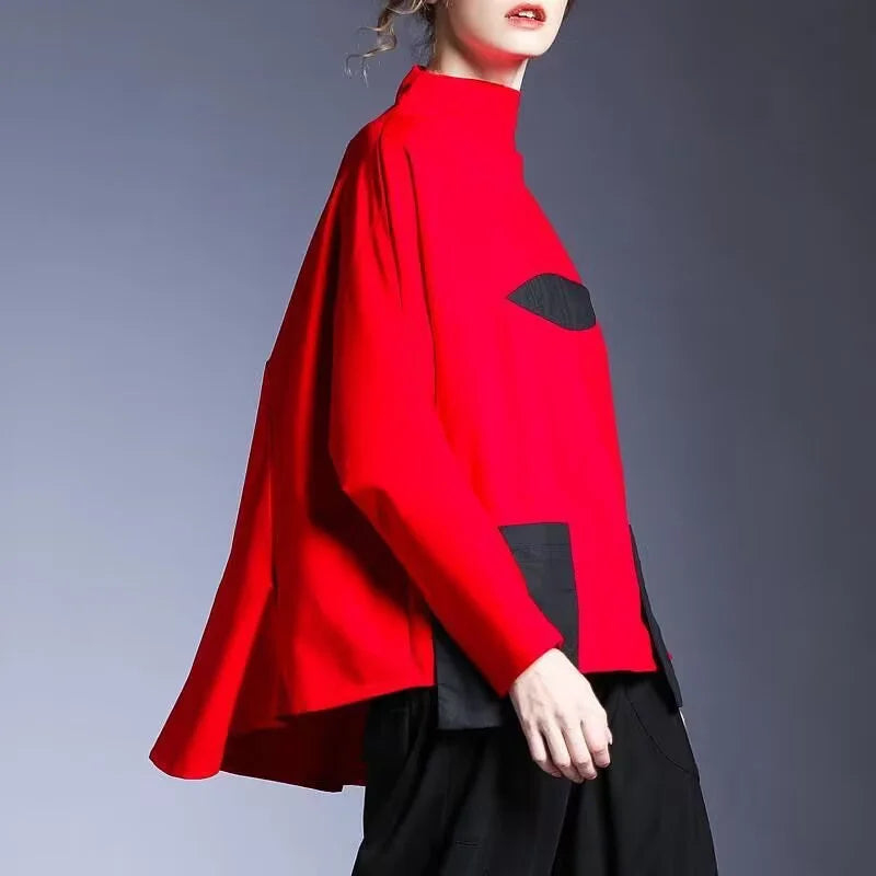 Hoodies Woman Clothing Woman Sweatshirts Autumn Loose High Neck Stitching Round  Coat Women's Leisure Design Loose Coat Women