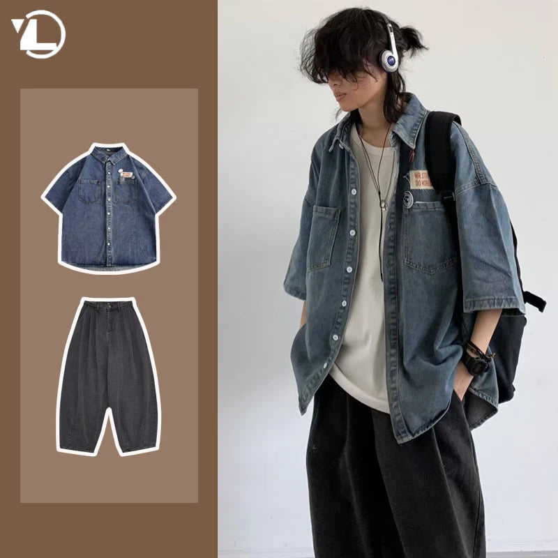 Ensemble Denim Harajuku Chemise Jean Retro