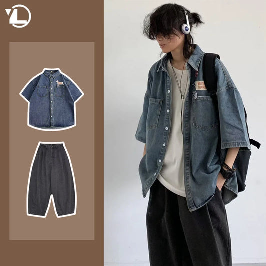 Ensemble Denim Harajuku Chemise Jean Retro