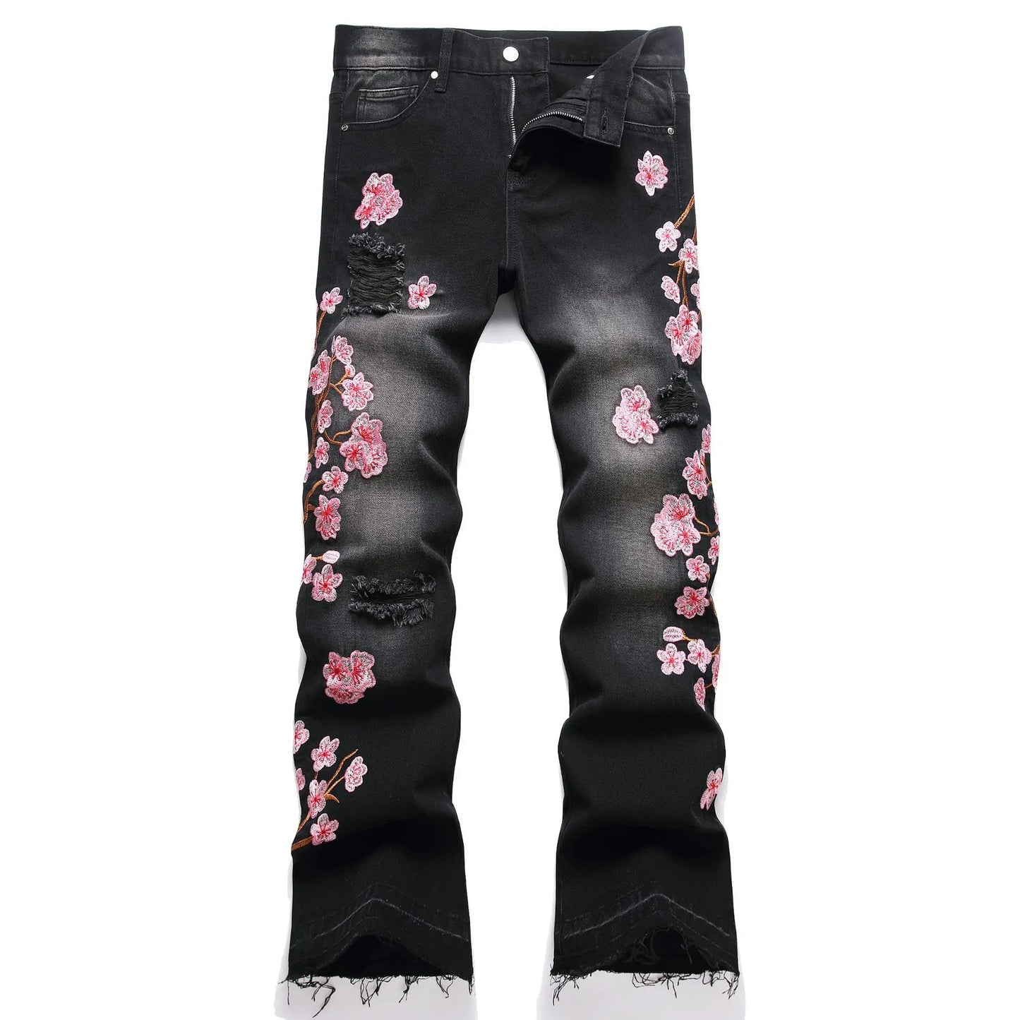 Jean Ripped Floral Brode Flare Homme
