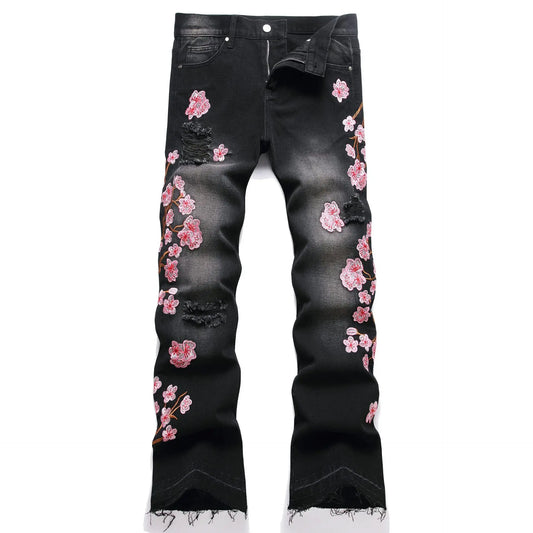 Jean Ripped Floral Brode Flare Homme