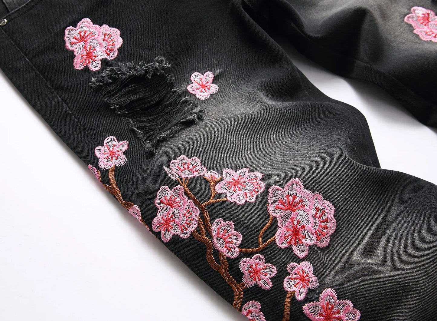 Jean Ripped Floral Brode Flare Homme