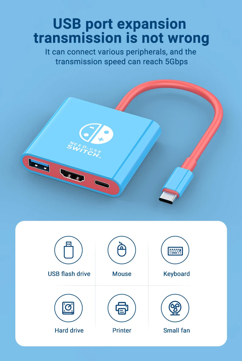 Portable Game Docking Station TYPE-C Hub with HDMI and USB 3.0 Perfect for Travel and Gaming