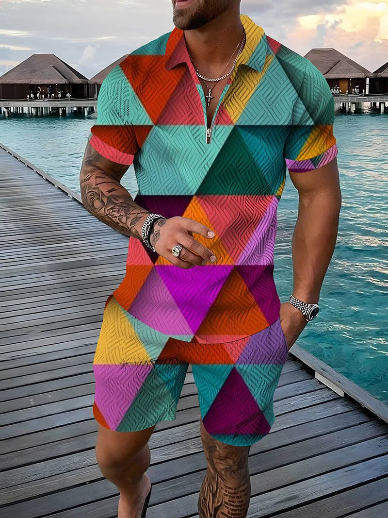 Ensemble Polo 3D Geometrique Short