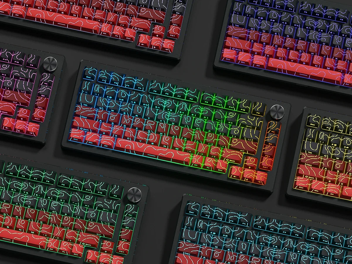 Red Contour Side Printed Shine Through Keycaps Cherry Profile Double Shot PBT Keycap for Gateron MX Switches Mechanical Keyboard