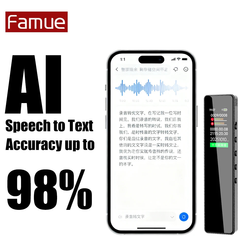 AI Digital Audio Recorder AI Voice to Text/Translation 98% Accuracy ChatGPT 72 Languages HD Noise Reduction Classroom Recording
