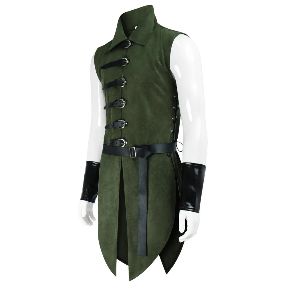 New Man's Fantasy Medieval Tunic Renaissance Vest Up Outerwear Eif Warrior Coats Outerwear Pirate Clothing Halloween Costume