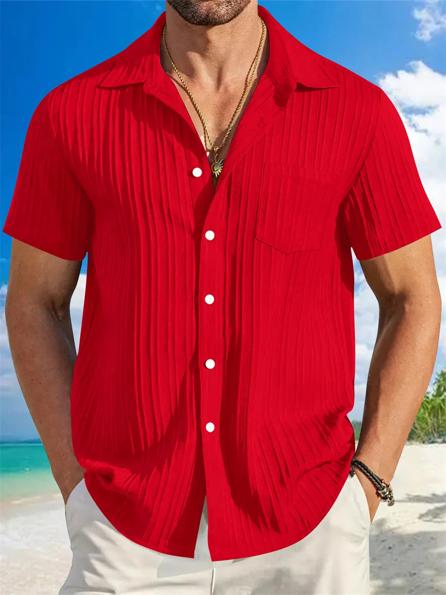 Chemise MC Coton Uni Col Rabattu Beach