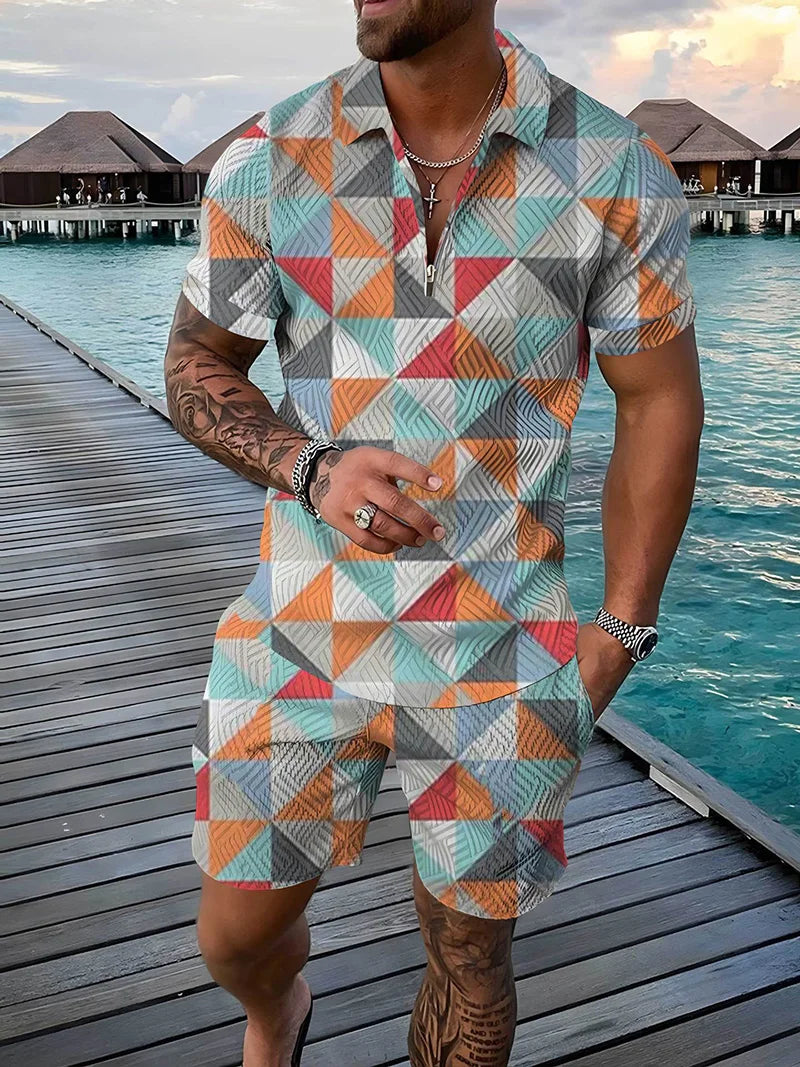 Ensemble Polo 3D Geometrique Short