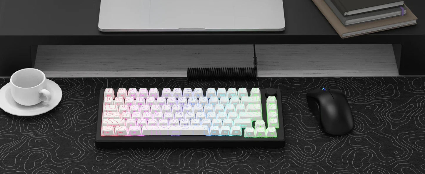 98 Key White Topographic 4.0 PBT Keycaps Double Shot Side Print Shine Through Backlit key caps For MX Gamer Mechanical Keyboard