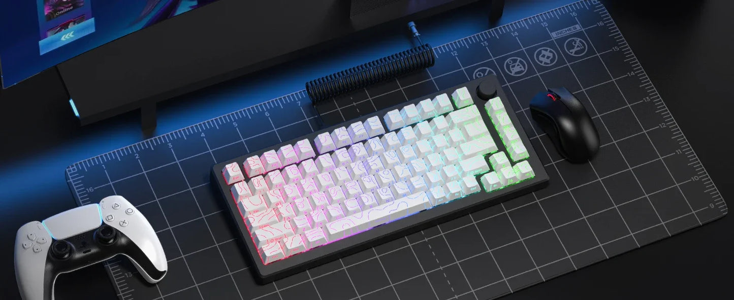 98 Key White Topographic 4.0 PBT Keycaps Double Shot Side Print Shine Through Backlit key caps For MX Gamer Mechanical Keyboard