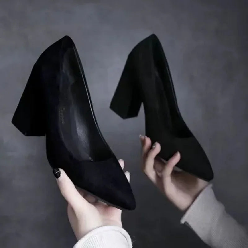 zapatos de mujer women cute black suede high quality spring square heel office work pumps lady classic comfort heel shoes a670