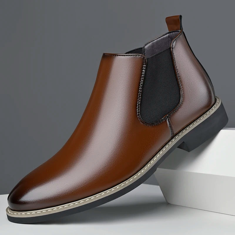 Men's Chelsea Boots British Style Fashionable Leather Shoes Wear-Resistant Anti-Slip Comfortable Men's Footwear-7809