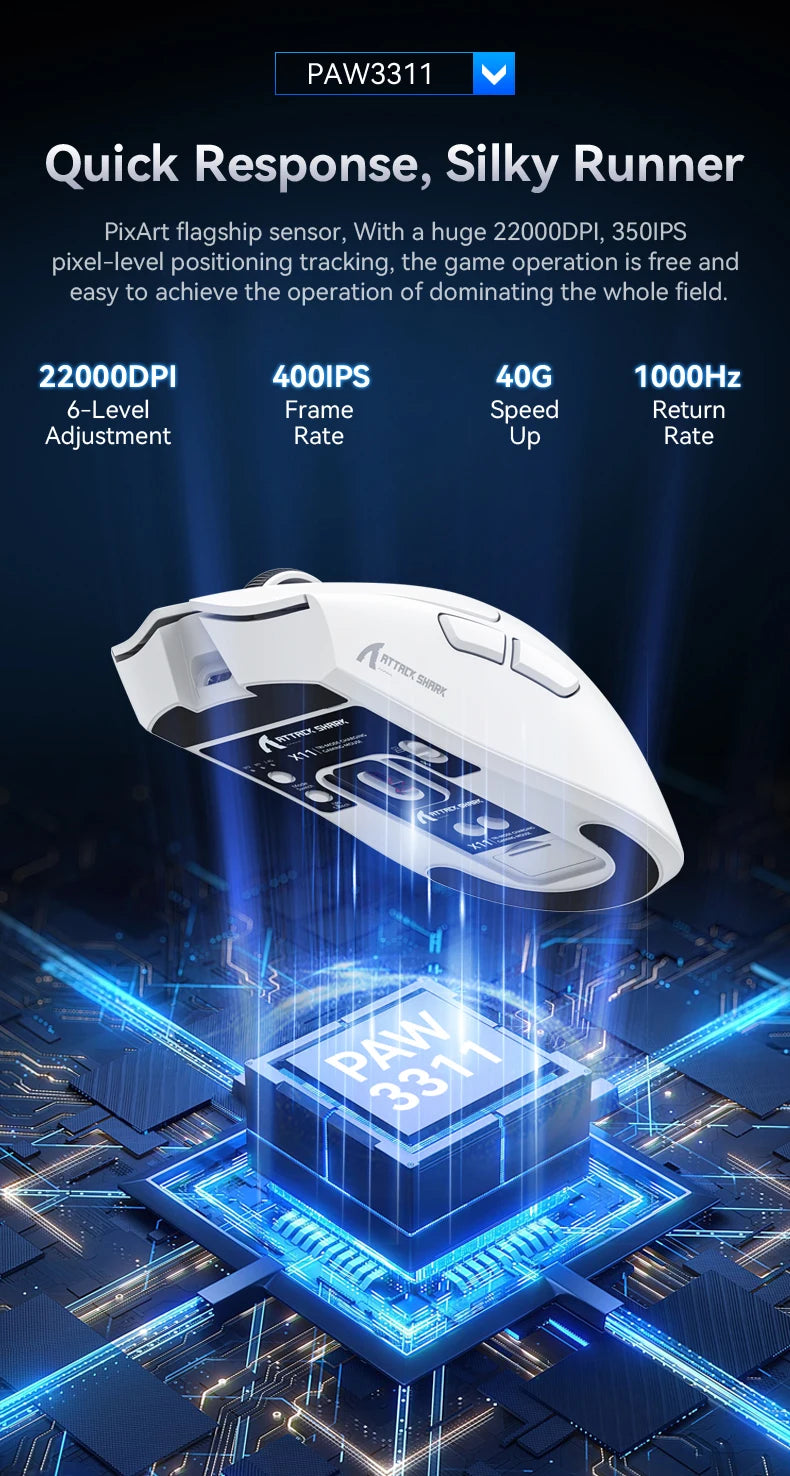 Souris Gaming Attack Shark X11 - Station de Charge RGB