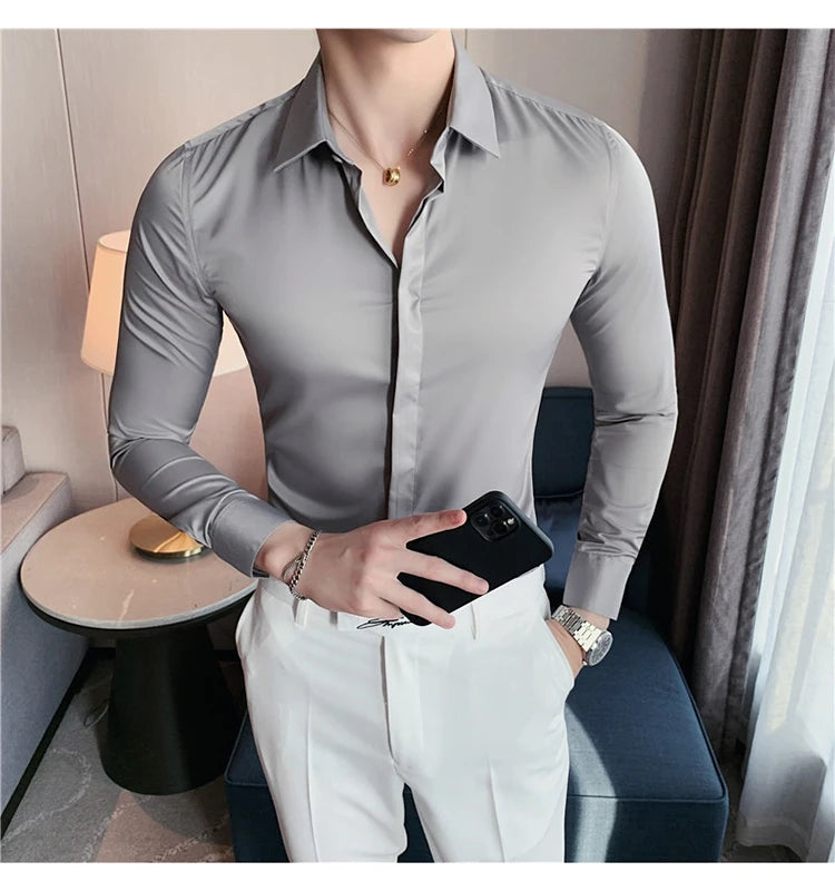 Chemise ML Homme Slim Uni Luxe