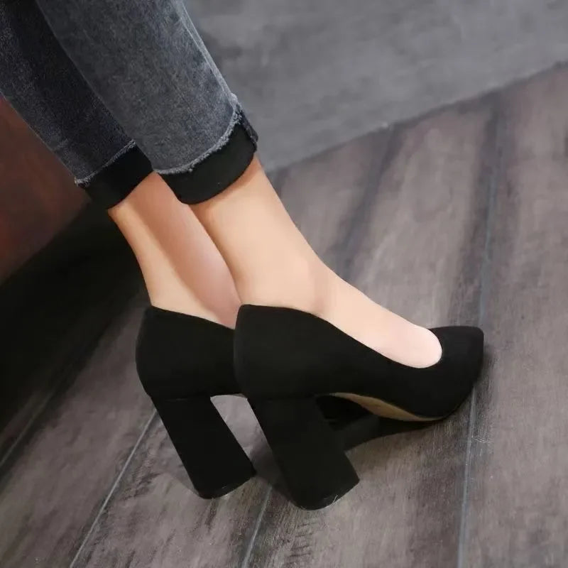 zapatos de mujer women cute black suede high quality spring square heel office work pumps lady classic comfort heel shoes a670