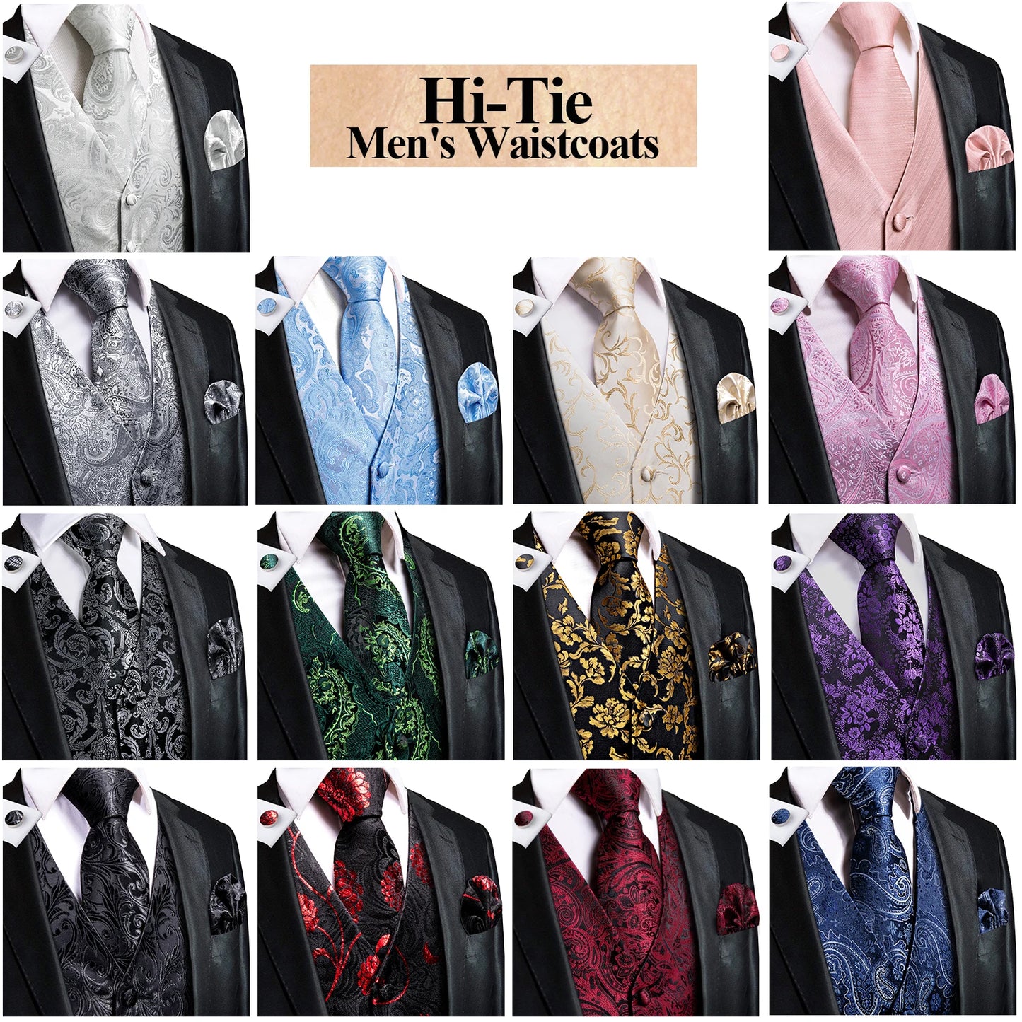 Gilet Cravate Hi-Tie Soie 4 Pieces
