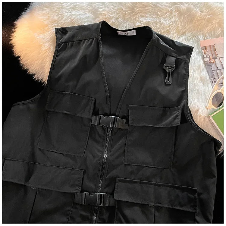 Techwear Vests Women Vintage Spring Autumn Coat Designed Couples All-match Sleeveless Outwear Japanese Harajuku Aesthetic Ins