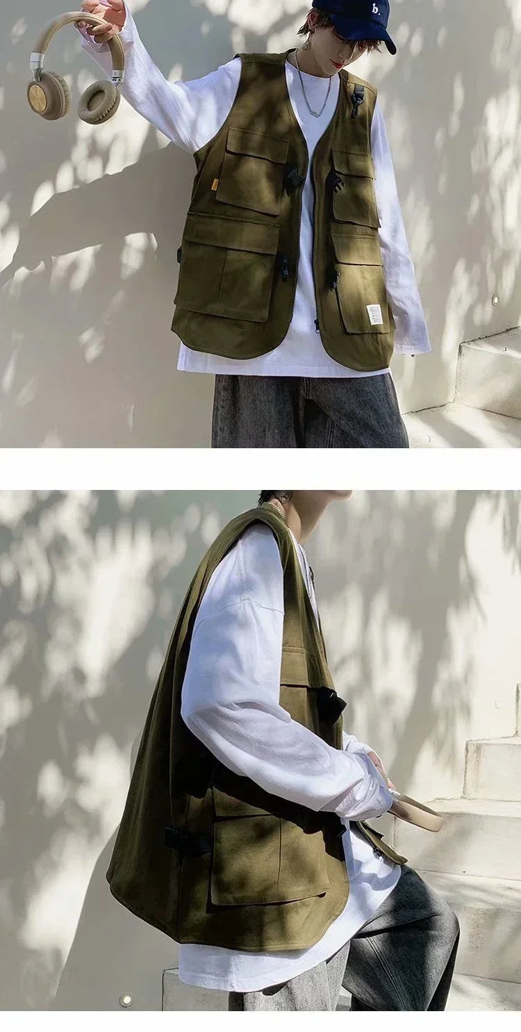 Techwear Vests Women Vintage Spring Autumn Coat Designed Couples All-match Sleeveless Outwear Japanese Harajuku Aesthetic Ins