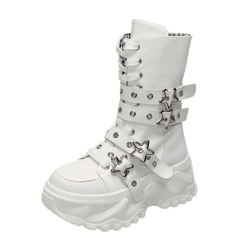 2026 New Women's Shoes Fashion Canvas Platform Mid Calf Boots for Woman Street Style Casual Sneakers Designer Shoes Botas Mujer