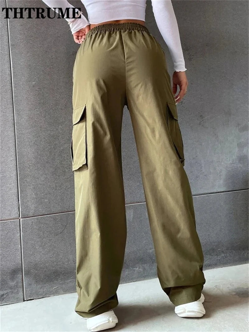 Cargo Vintage Streetwear Poches Taille Haute Femme