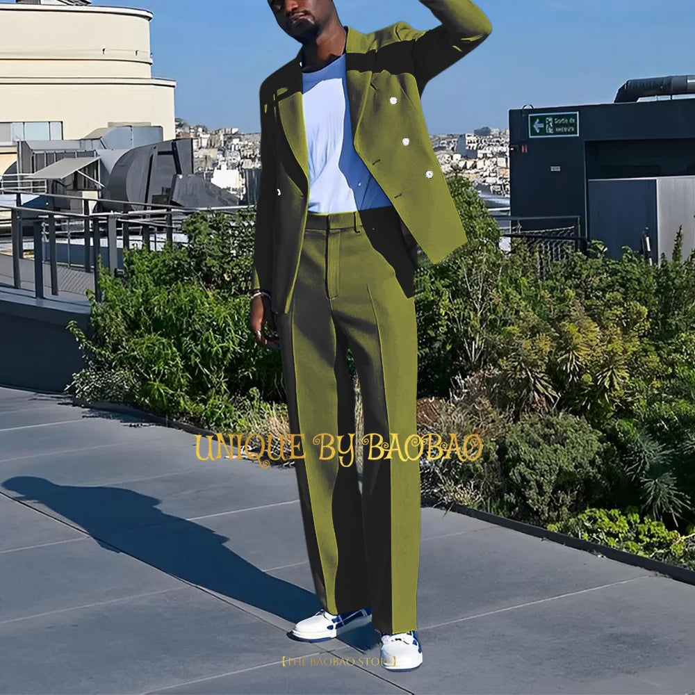 Costume 2 Pieces Bleu Croise Mariage