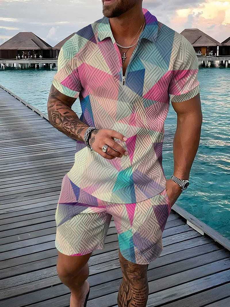 Ensemble Polo 3D Geometrique Short