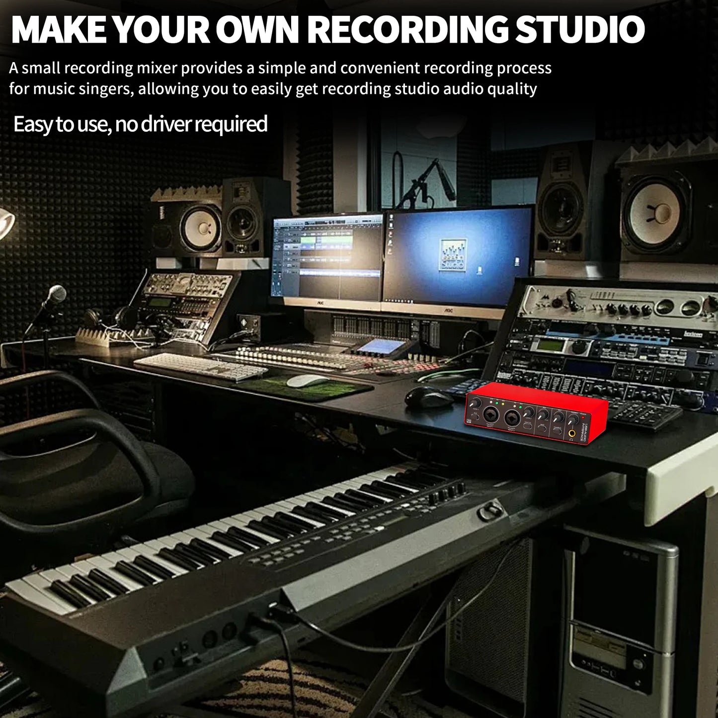 External Professional Dual-Channel Audio Interface: A USB audio interface for computers (driver-free), suitable for band recordi