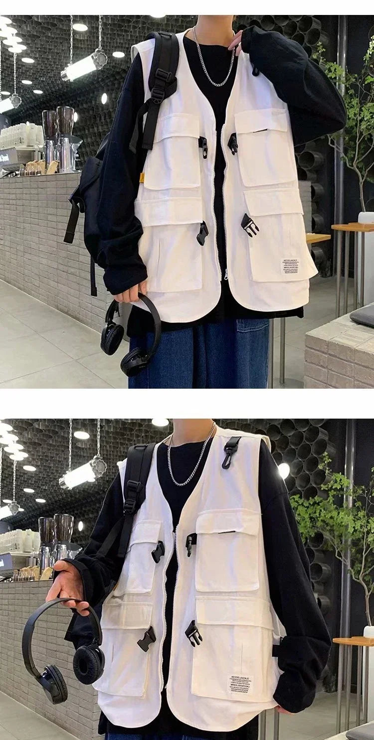 Techwear Vests Women Vintage Spring Autumn Coat Designed Couples All-match Sleeveless Outwear Japanese Harajuku Aesthetic Ins