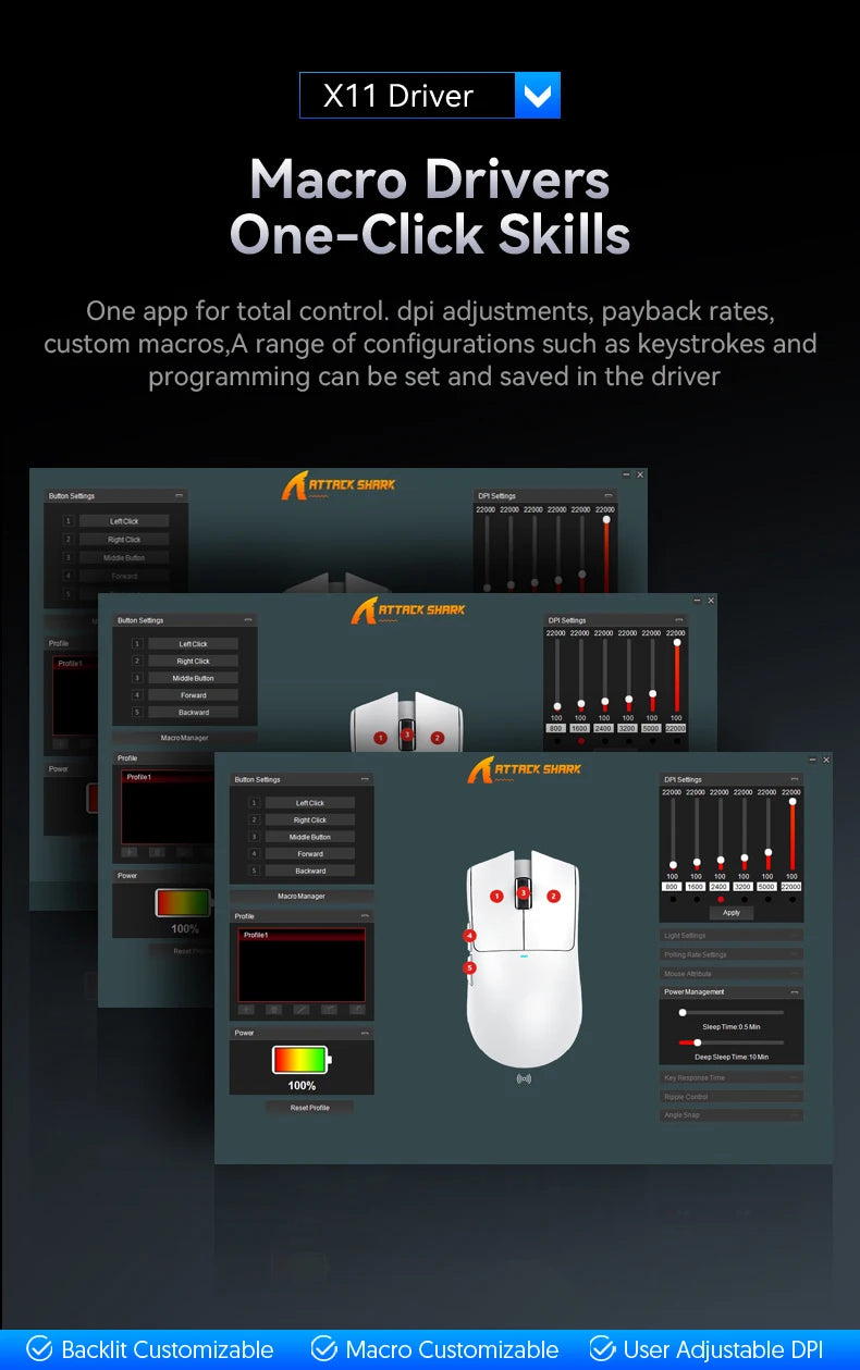 Souris Gaming Attack Shark X11 - Station de Charge RGB