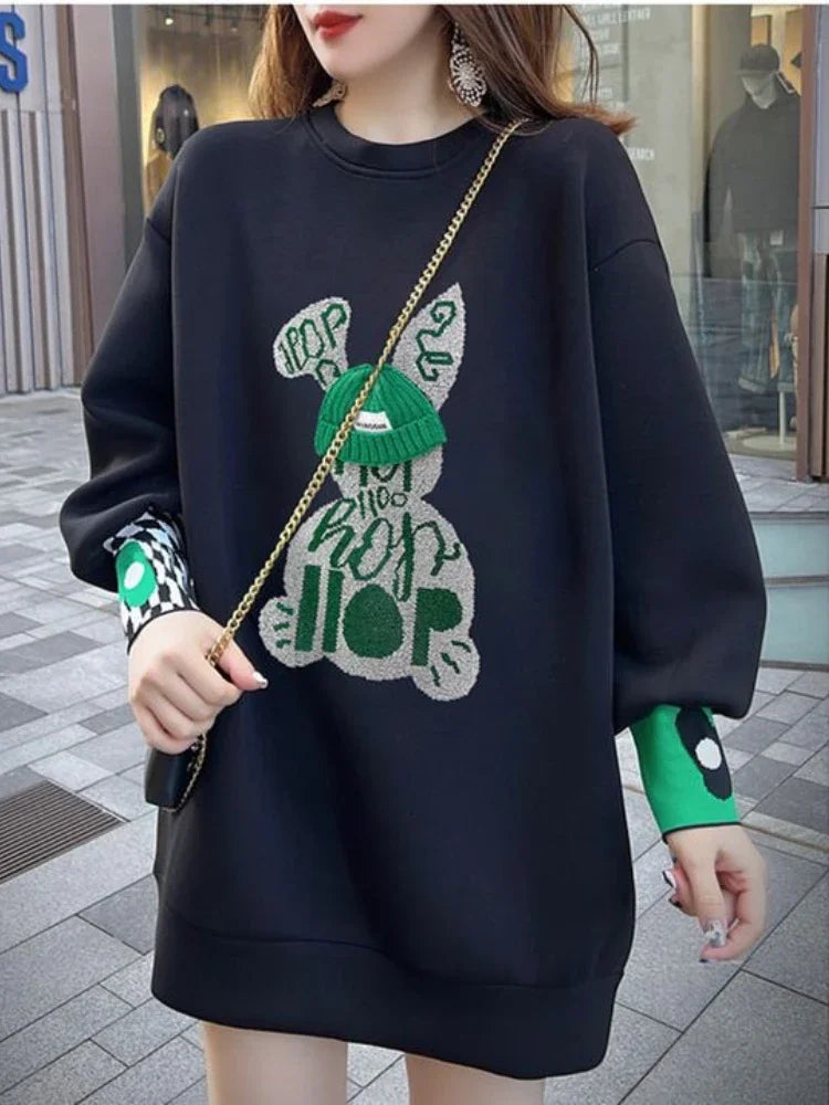 Pull Brodé "Black Graphic" - Style Emo-Korean