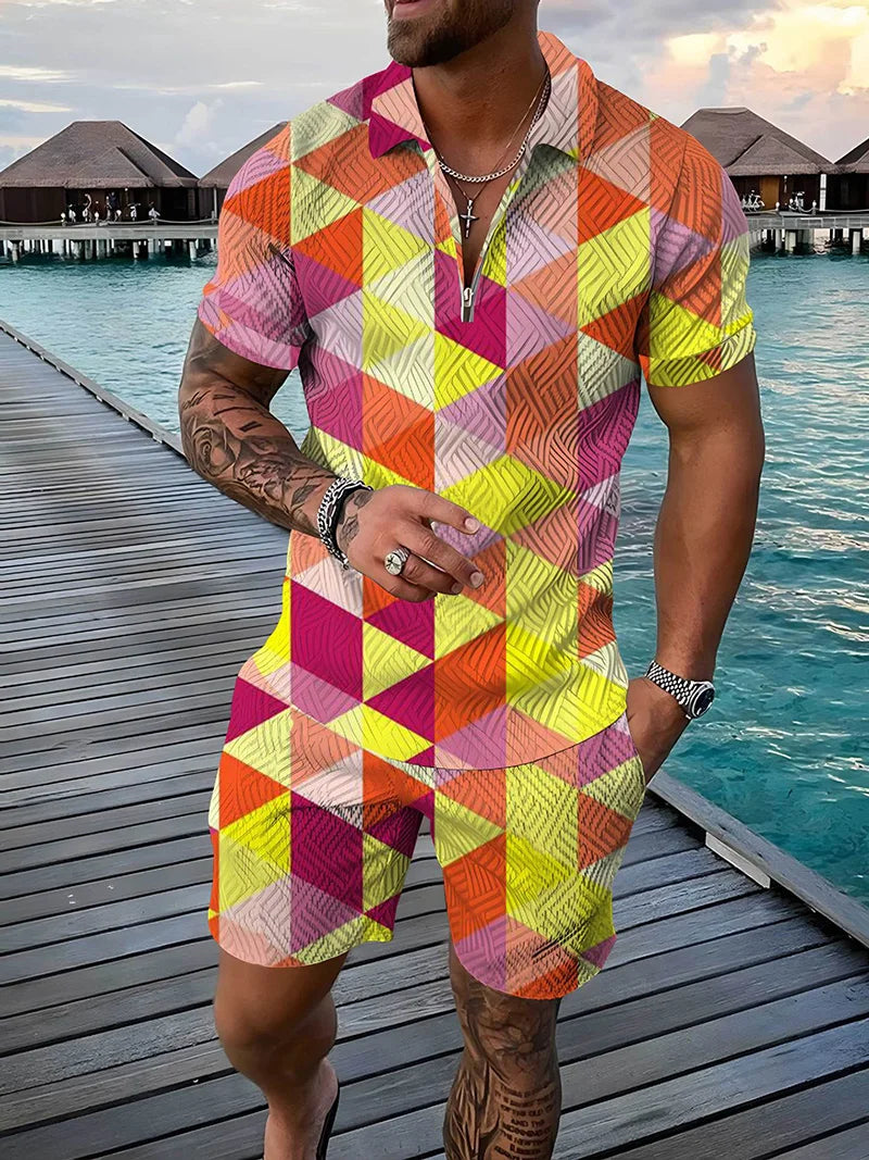 Ensemble Polo 3D Geometrique Short